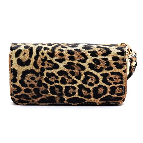 TEEK - Leopard Double Zip Around Wallet Wristlet