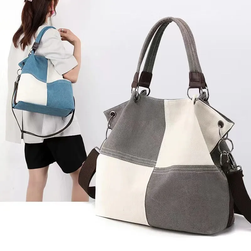 Two-toned Patchwork Stylish Oversized Tote Handbags
