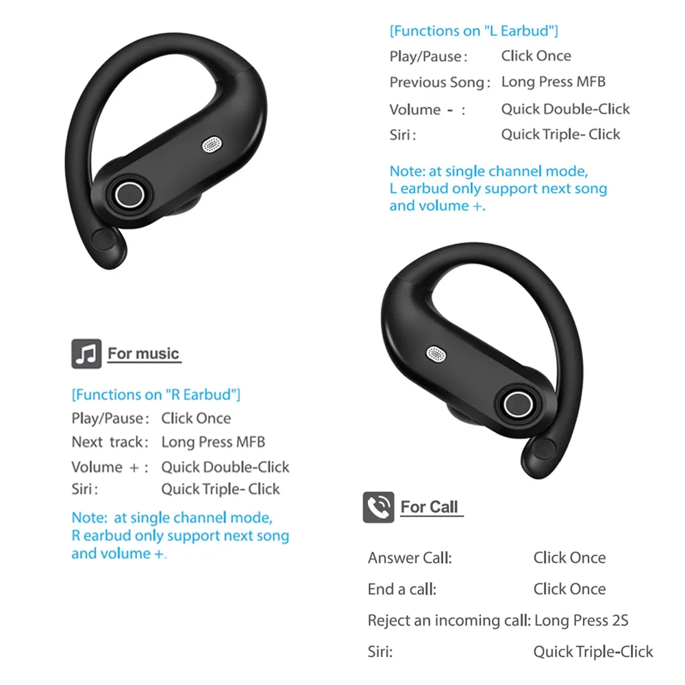 TWS Wireless Earbuds Over Ear Earphones with USB Charging Case
