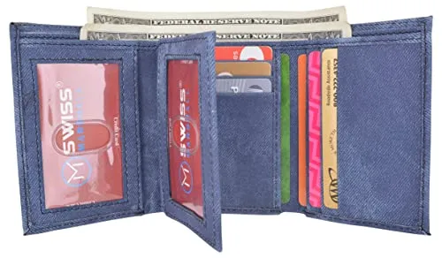 Vegan Leather RFID Trifold Wallets For Men - Cruelty Free Non Leather Mens Wallet With 2 ID Windows