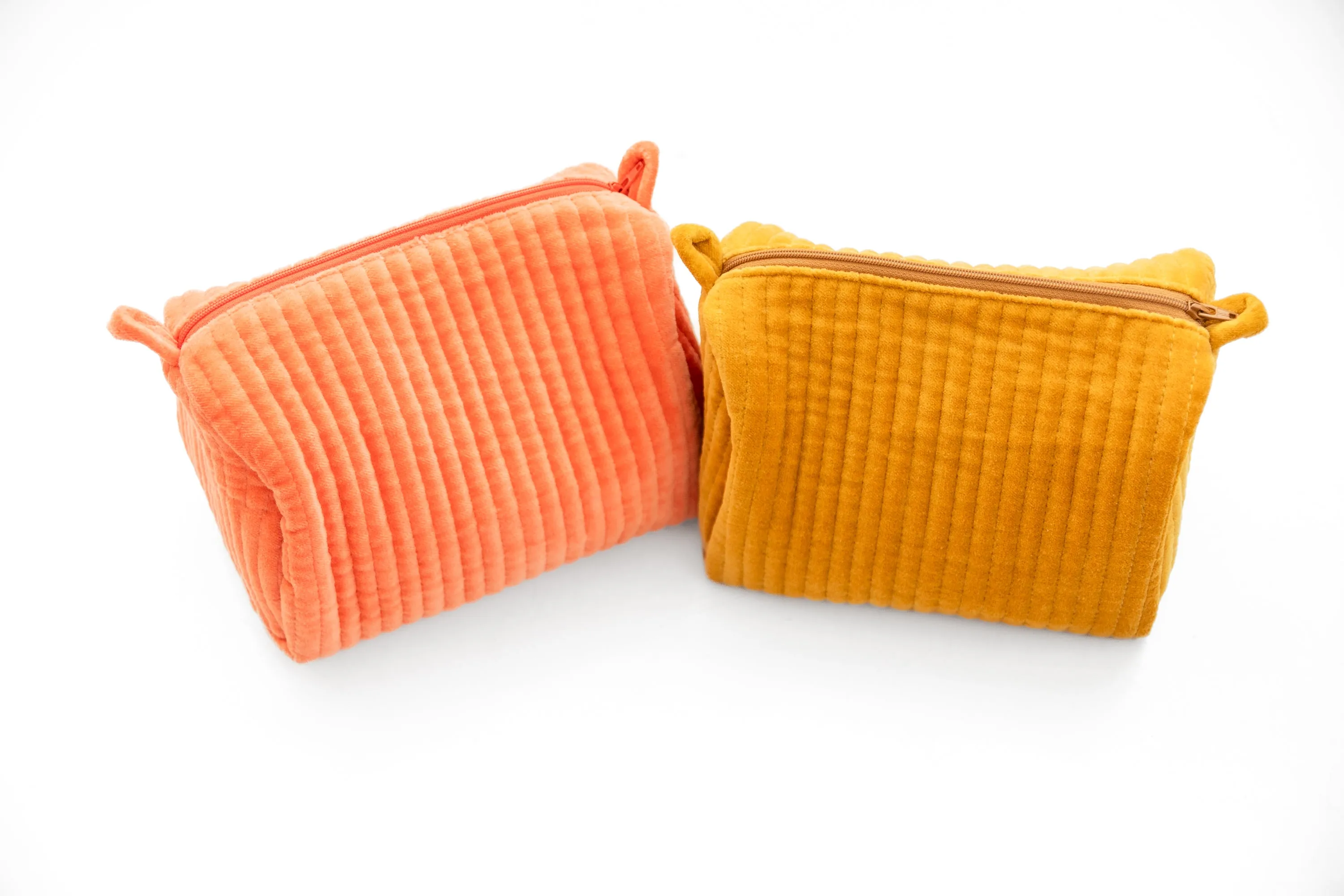 Velvet & Block Print Cosmetic Pouch- Mustard