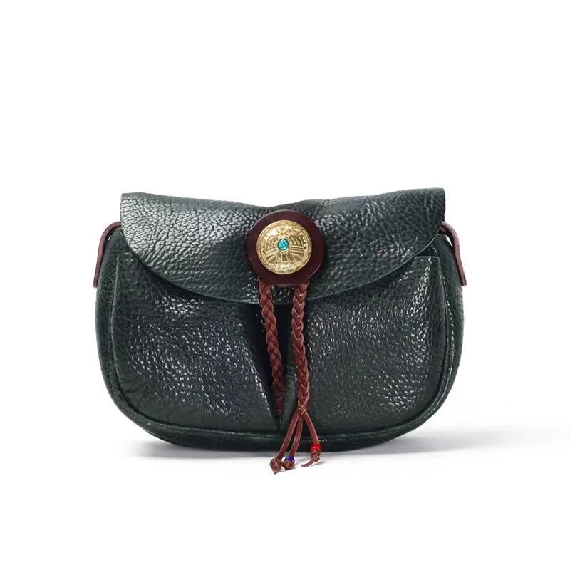 Vintage Design Dwarves Vegetable Tanned Leather Saddle Bag Ladies Crossbody Bags
