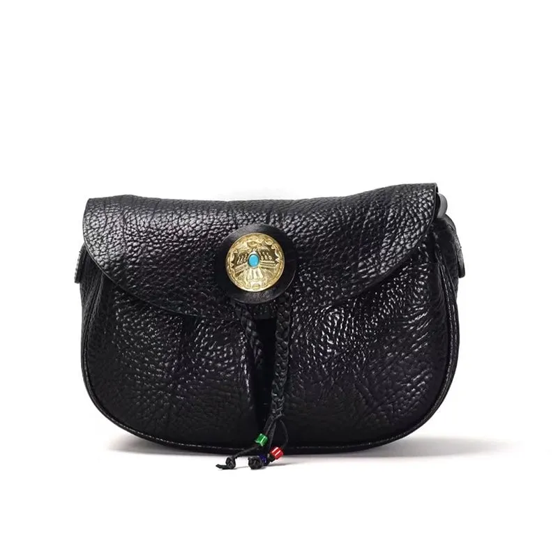 Vintage Design Dwarves Vegetable Tanned Leather Saddle Bag Ladies Crossbody Bags