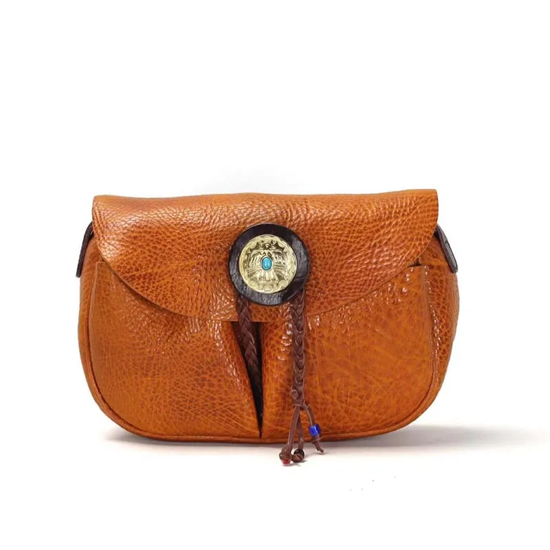 Vintage Design Dwarves Vegetable Tanned Leather Saddle Bag Ladies Crossbody Bags