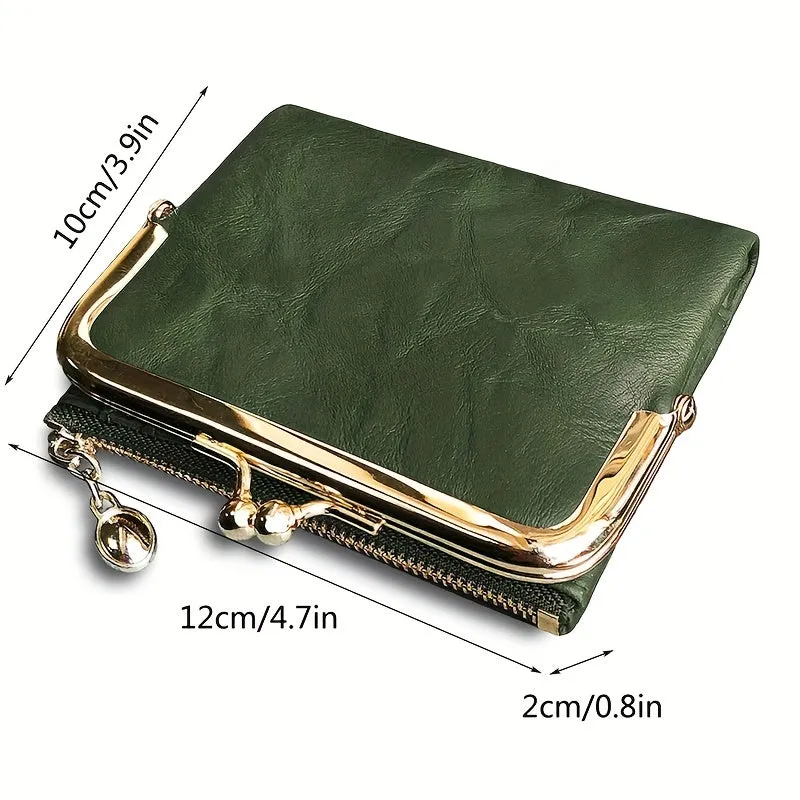 Vintage Short Wallet with KissLock Pocket  Zipper Coin Purse