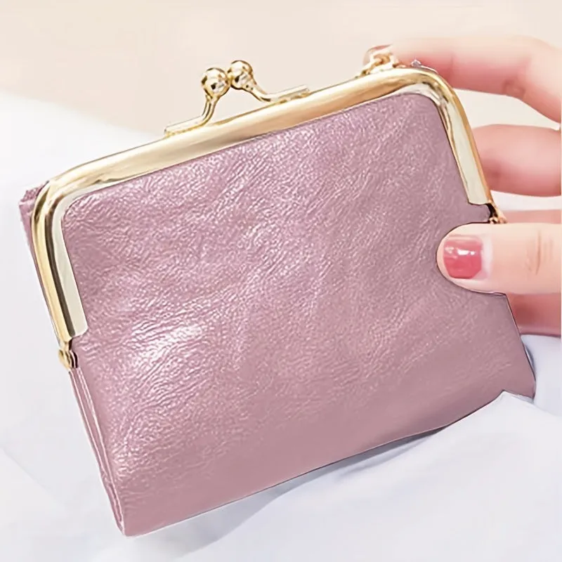 Vintage Short Wallet with KissLock Pocket  Zipper Coin Purse