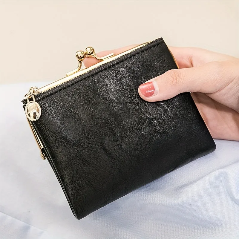 Vintage Short Wallet with KissLock Pocket  Zipper Coin Purse