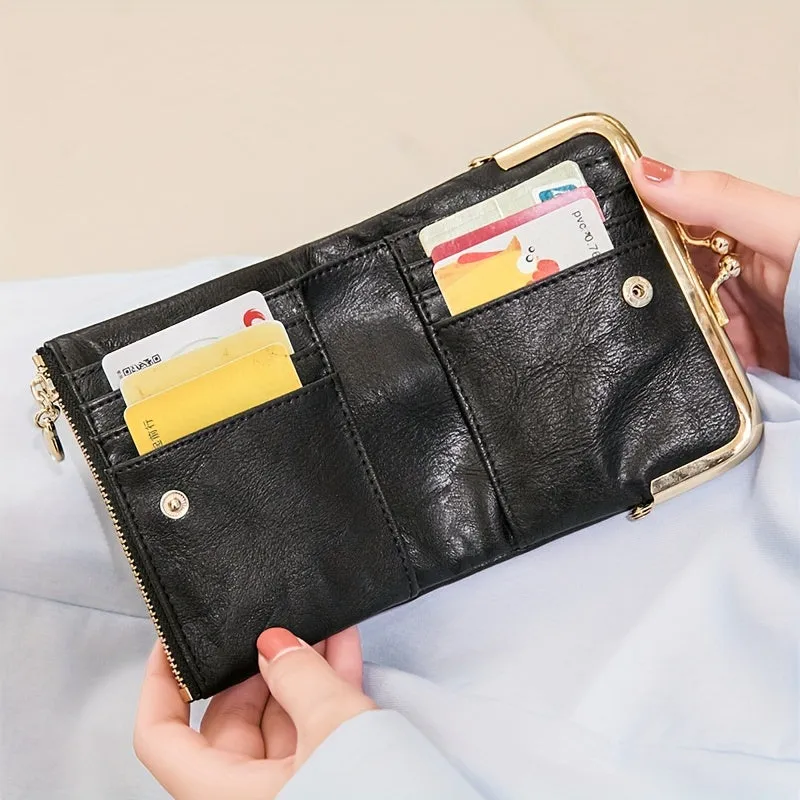 Vintage Short Wallet with KissLock Pocket  Zipper Coin Purse