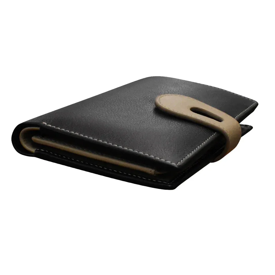Wallet Midi With Cut Out Tab Black/Taupe Leather RFID Blocking 7817