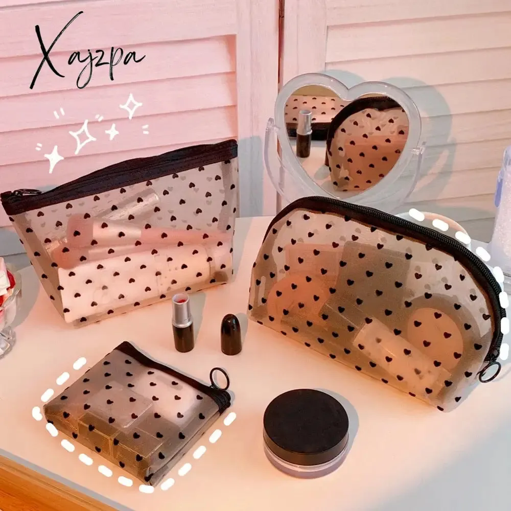 Xajzpa - Women Mesh Transparent Cosmetic Bag Small Large Clear Black Makeup Bag Travel Neceser Toiletry Cosmetic Organizer Bag Pouch