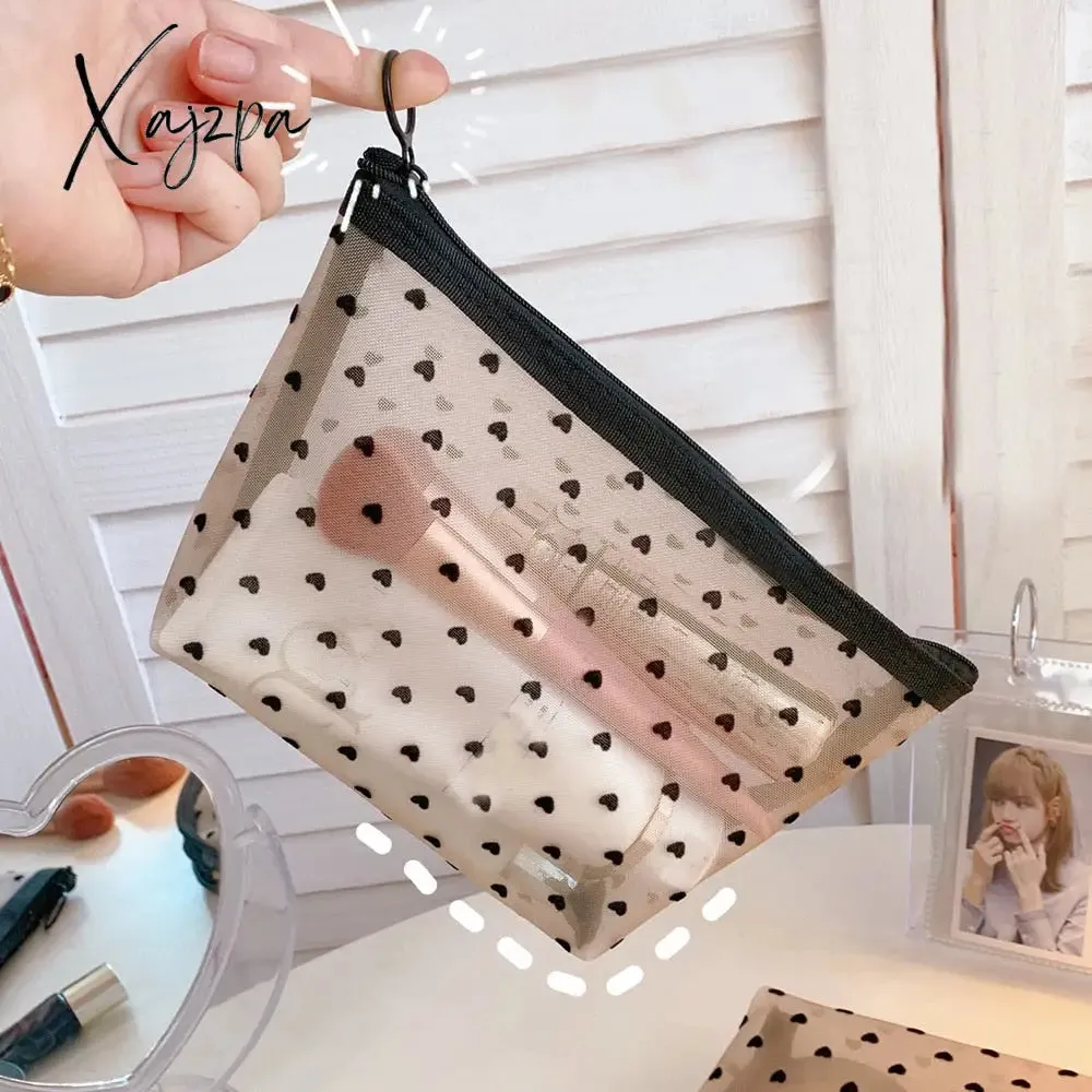 Xajzpa - Women Mesh Transparent Cosmetic Bag Small Large Clear Black Makeup Bag Travel Neceser Toiletry Cosmetic Organizer Bag Pouch