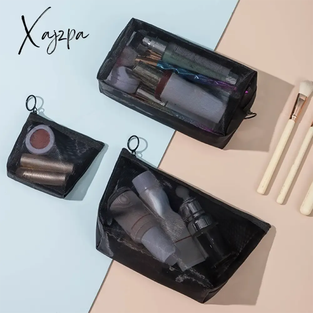 Xajzpa - Women Mesh Transparent Cosmetic Bag Small Large Clear Black Makeup Bag Travel Neceser Toiletry Cosmetic Organizer Bag Pouch