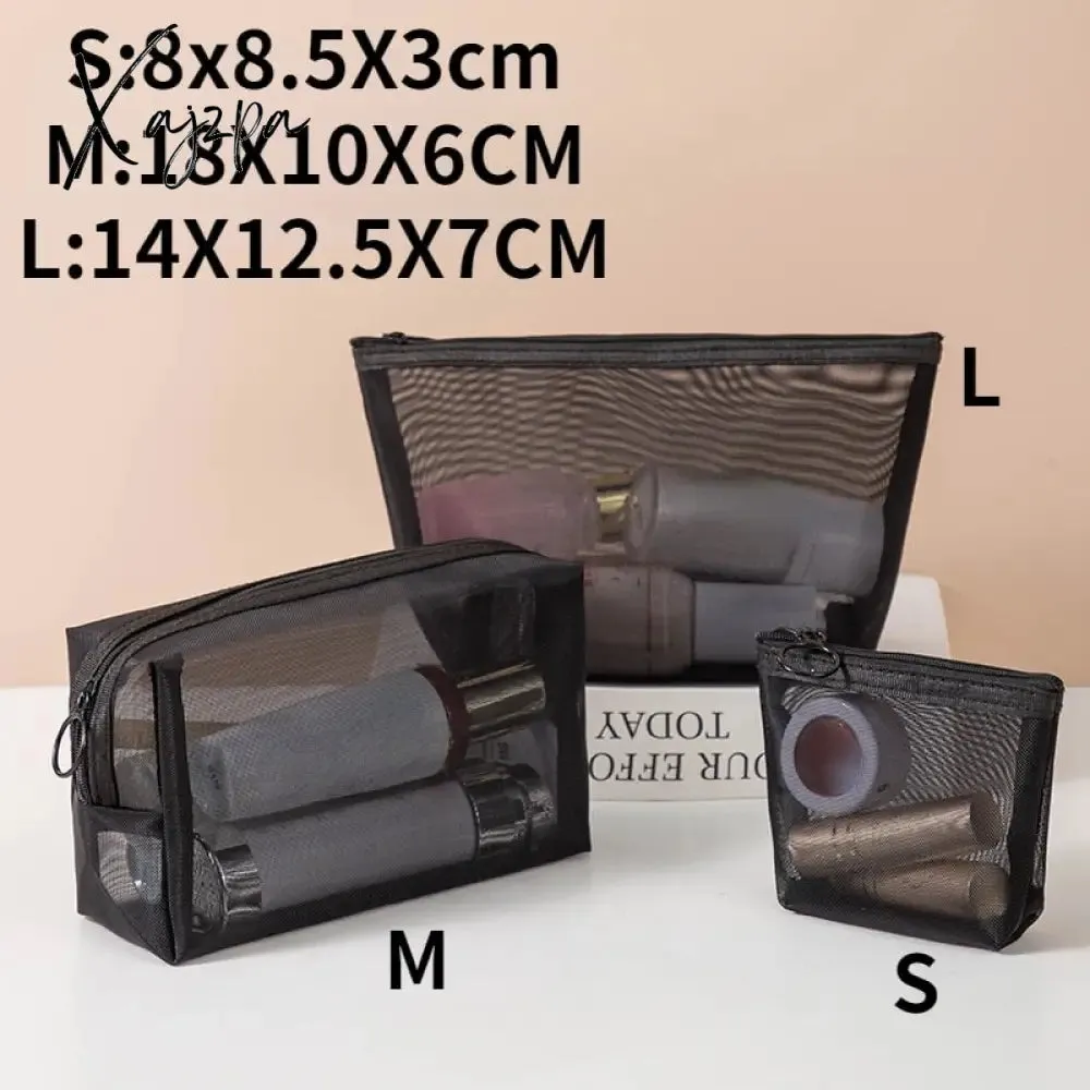 Xajzpa - Women Mesh Transparent Cosmetic Bag Small Large Clear Black Makeup Bag Travel Neceser Toiletry Cosmetic Organizer Bag Pouch