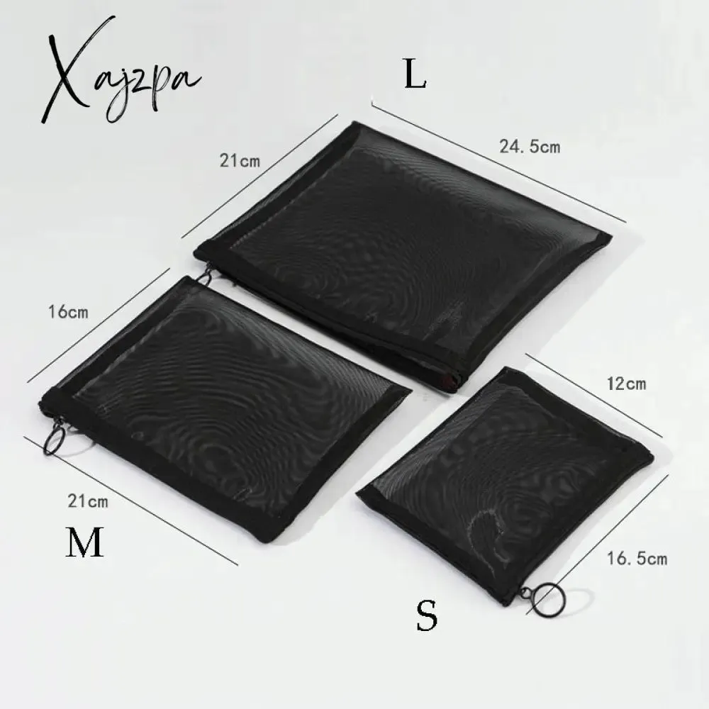 Xajzpa - Women Mesh Transparent Cosmetic Bag Small Large Clear Black Makeup Bag Travel Neceser Toiletry Cosmetic Organizer Bag Pouch