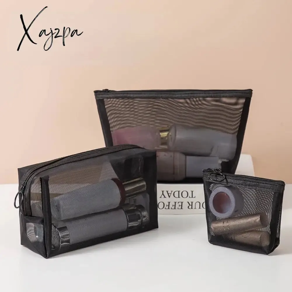 Xajzpa - Women Mesh Transparent Cosmetic Bag Small Large Clear Black Makeup Bag Travel Neceser Toiletry Cosmetic Organizer Bag Pouch