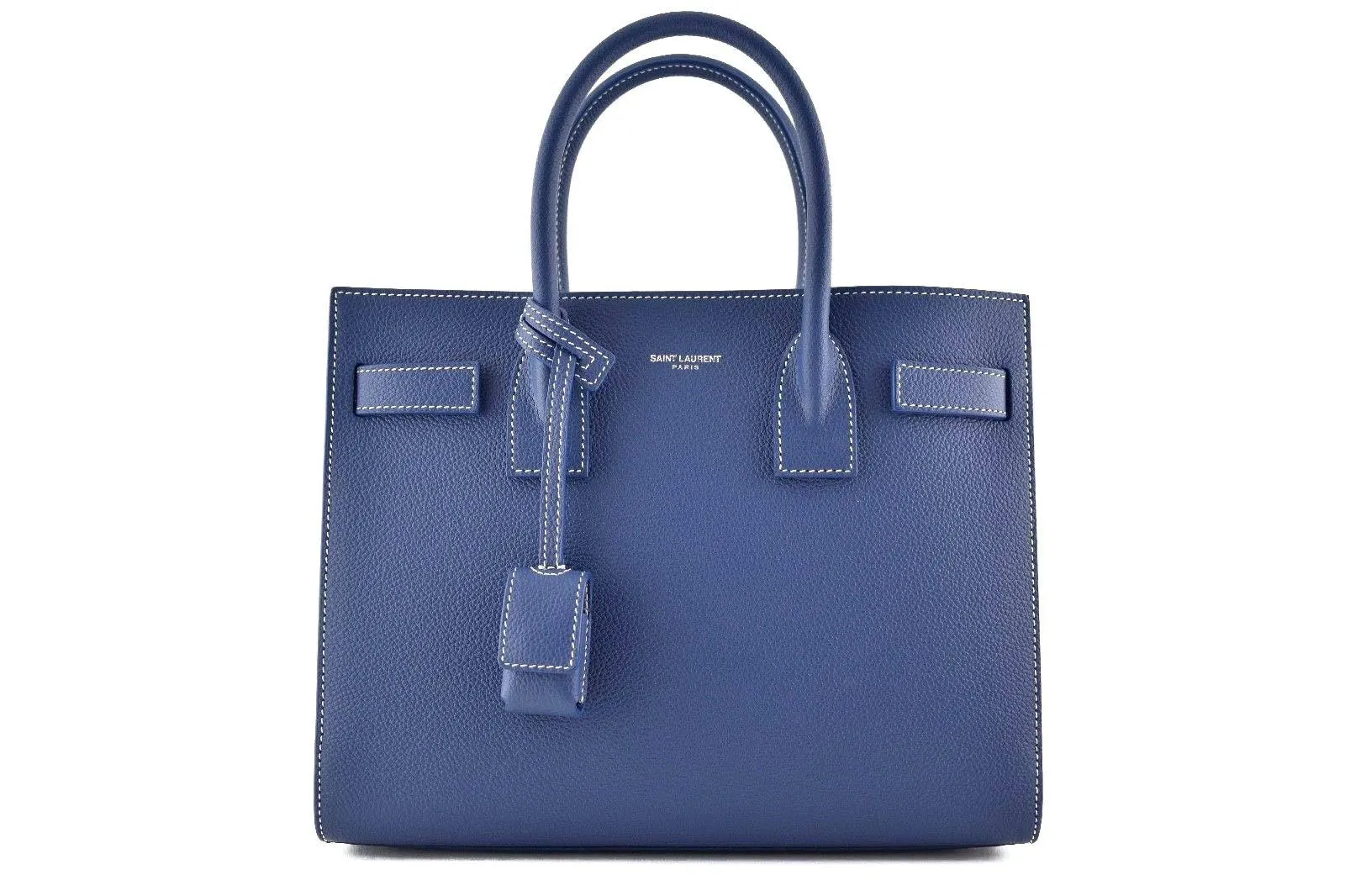 YSL Small Sac De Jour Denim Blue White Stitch Shoulder Bag