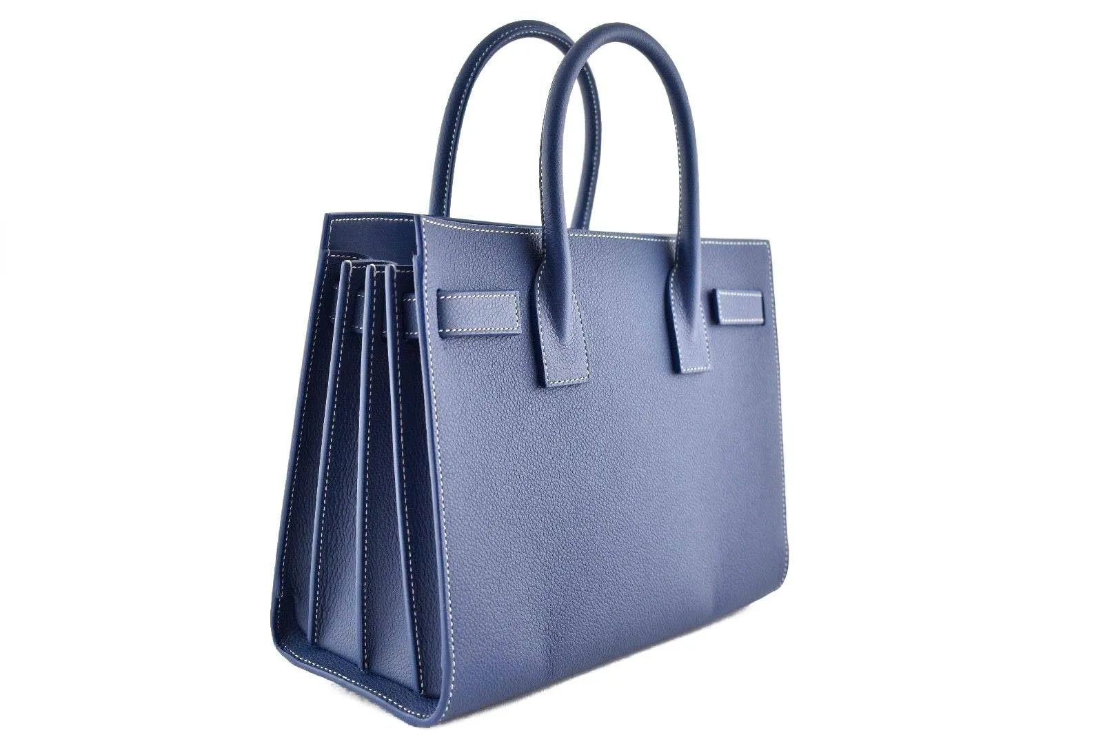 YSL Small Sac De Jour Denim Blue White Stitch Shoulder Bag