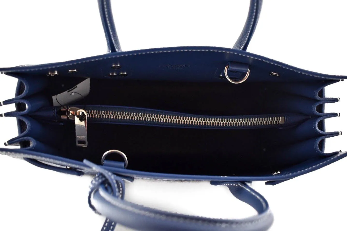YSL Small Sac De Jour Denim Blue White Stitch Shoulder Bag