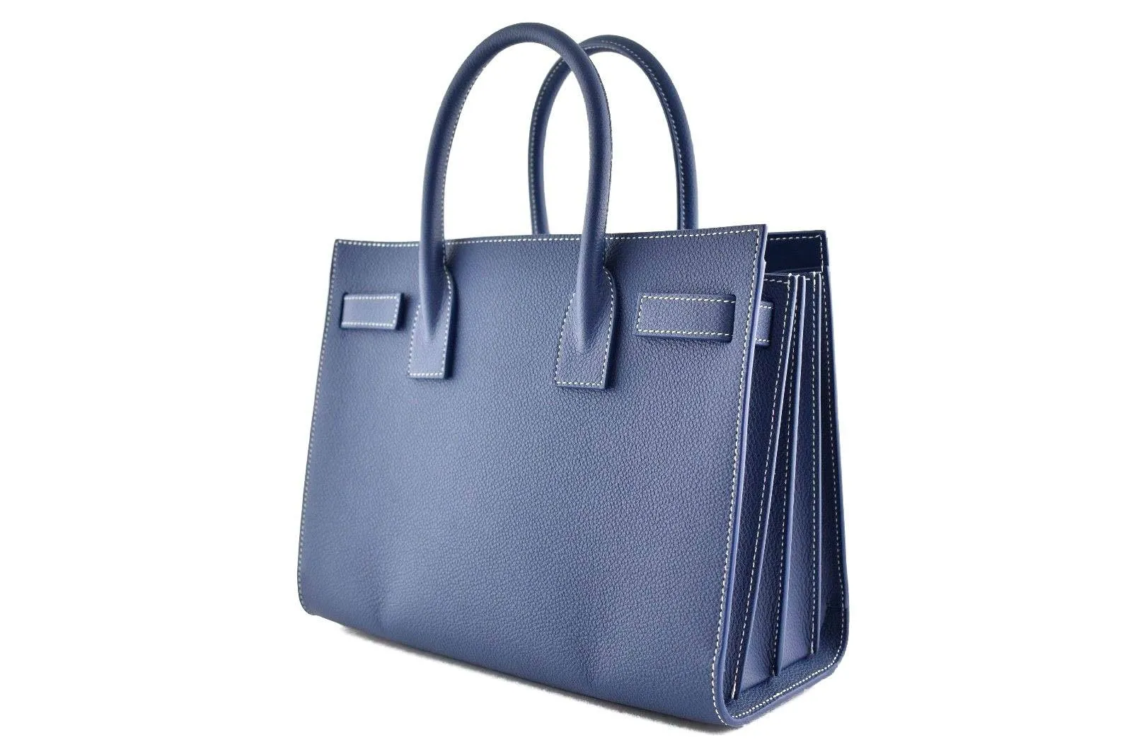 YSL Small Sac De Jour Denim Blue White Stitch Shoulder Bag