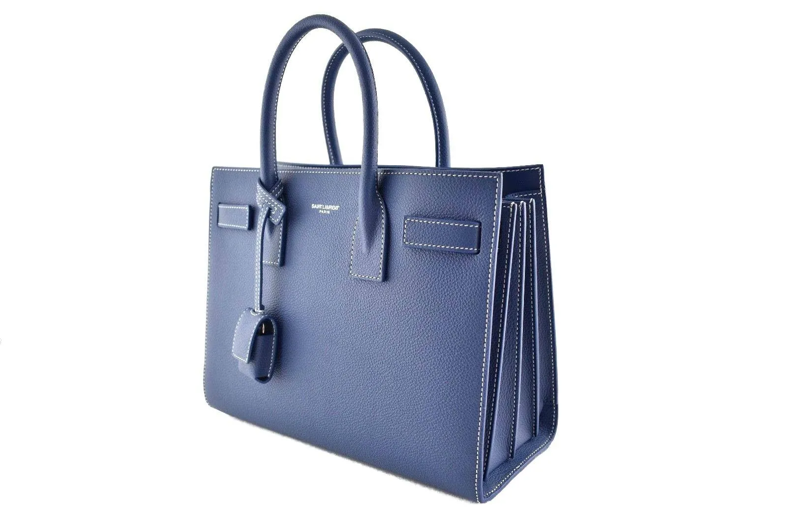 YSL Small Sac De Jour Denim Blue White Stitch Shoulder Bag