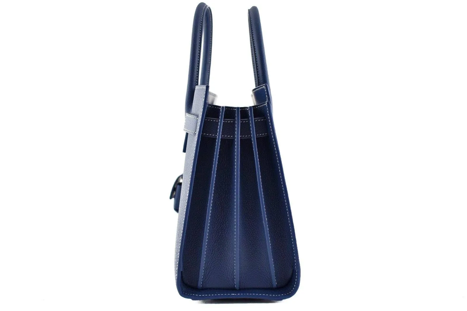 YSL Small Sac De Jour Denim Blue White Stitch Shoulder Bag