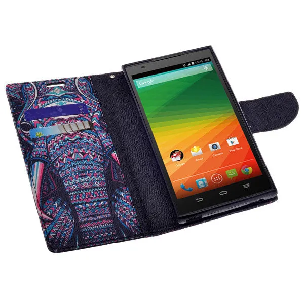 ZTE ZMAX Case, Wrist Strap Magnetic Fold[Kickstand] Pu Leather Wallet Case with ID & Credit Card Slots for ZTE ZMAX - Tribal Elephant